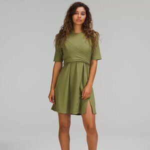 Lululemon‎ Cotton Wrap-Front T-Shirt Dress Bronze Green Women's Size 2 NWT